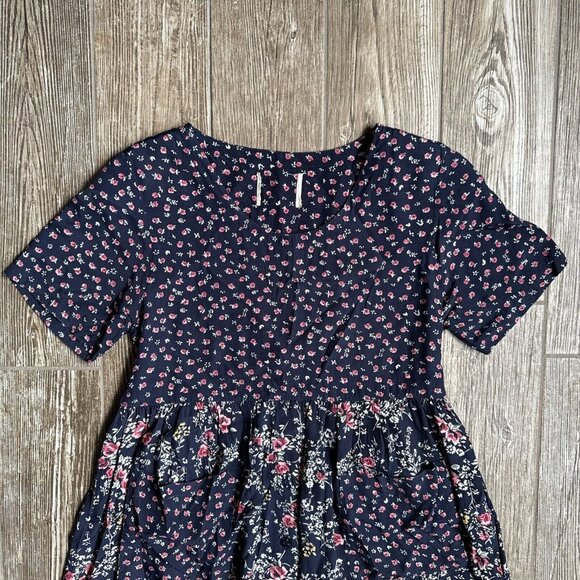 Vintage Cottagecore Floral Womens Dress Rayon Navy Grunge Moody 80s Medium - Picture 5 of 12